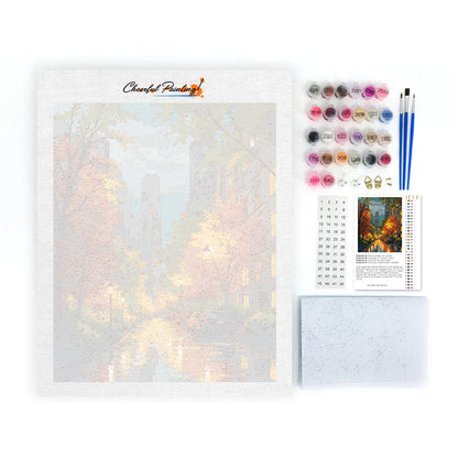 Rainy City Street en otoño – Pintura por números