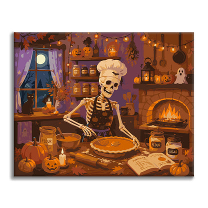 Tarta de calabaza para hornear con esqueleto – Pintura por números