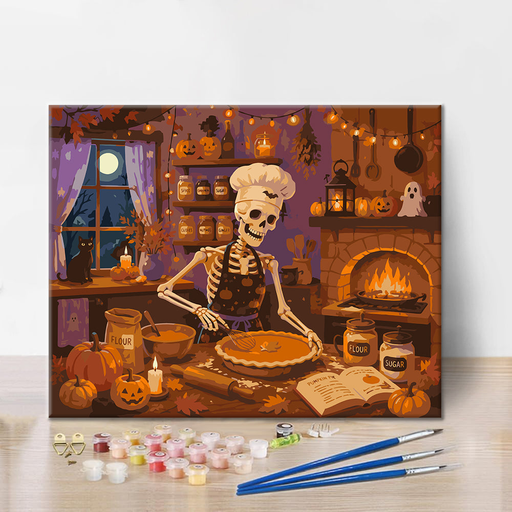 Tarta de calabaza para hornear con esqueleto – Pintura por números