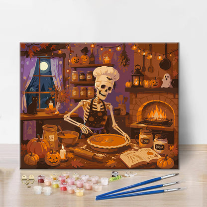 Tarta de calabaza para hornear con esqueleto – Pintura por números