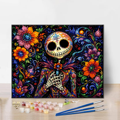 Esqueleto de calavera de azúcar floral – Pintura por números