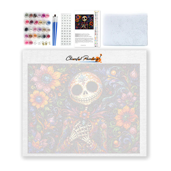 Esqueleto de calavera de azúcar floral – Pintura por números