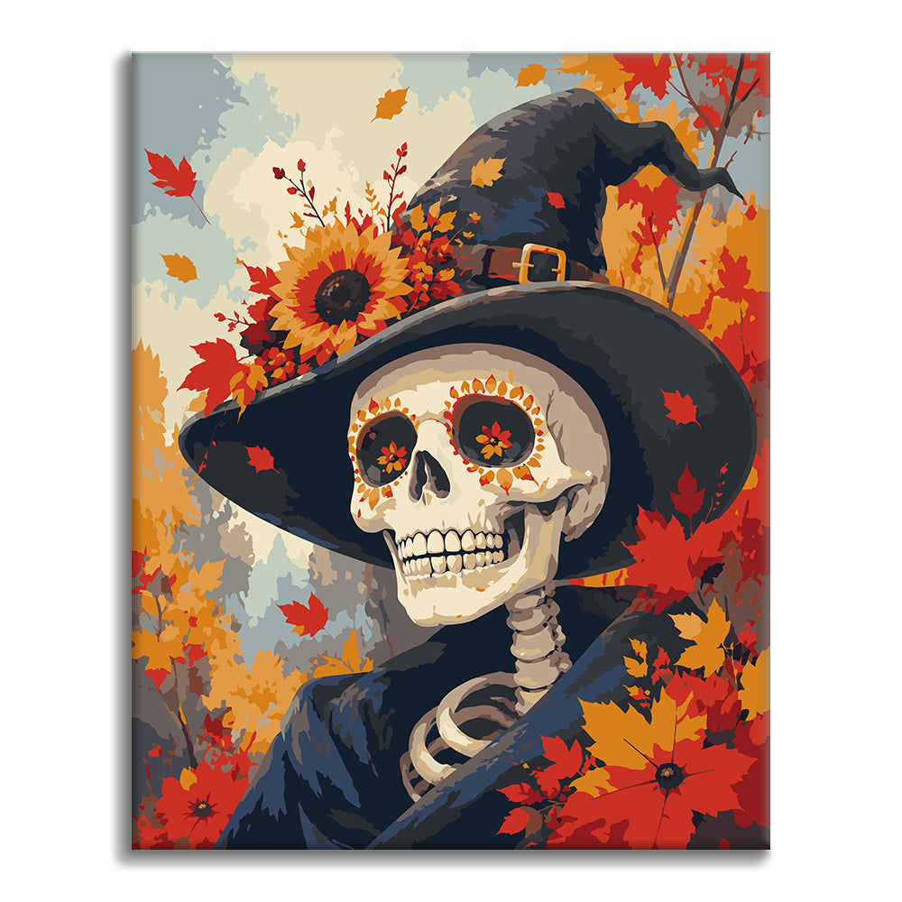 Retrato de esqueleto de bruja de otoño – Pintura por números