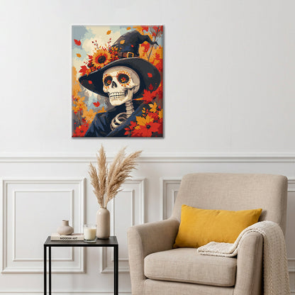 Retrato de esqueleto de bruja de otoño – Pintura por números