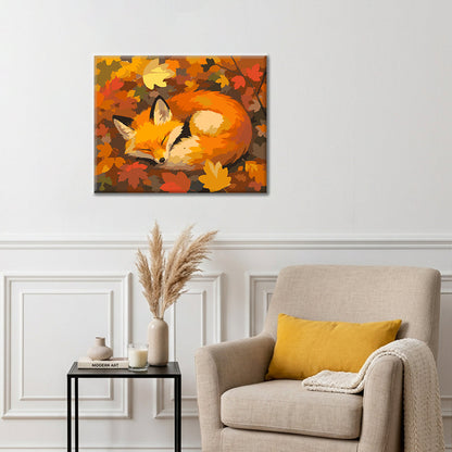 Zorro dormido en hojas de otoño – Pintura por números