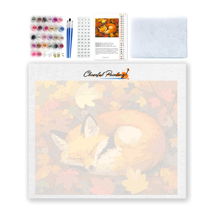 Zorro dormido en hojas de otoño – Pintura por números
