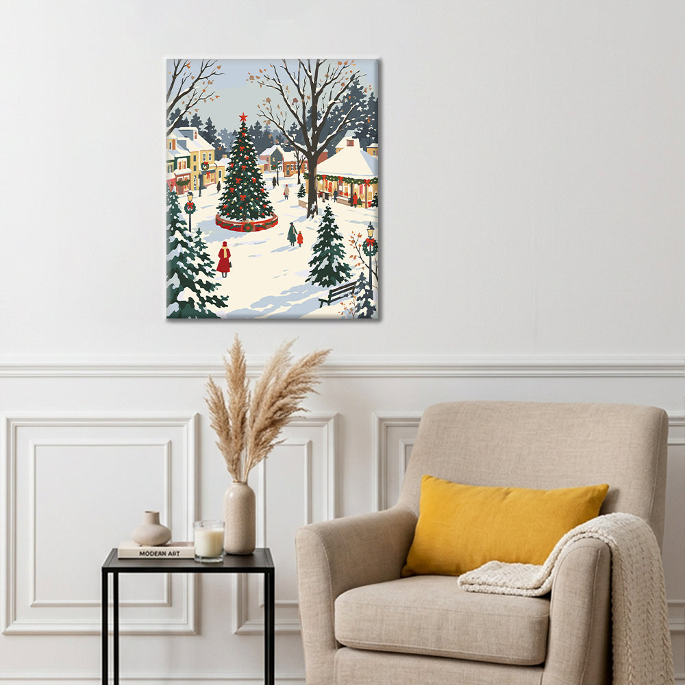 Árbol de Navidad de Snowy Town – Pintura por números