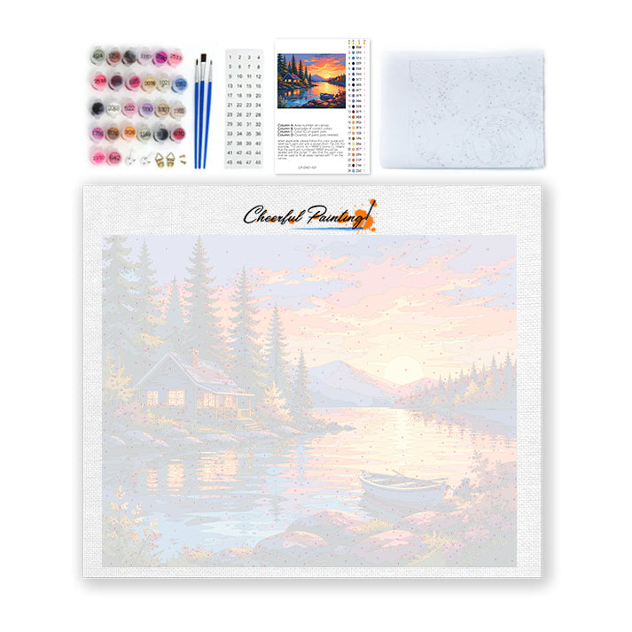 Biblioteca iluminada por el sol con vistas a la montaña – Pintura por números