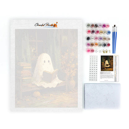 Lectura fantasma en una biblioteca de otoño – Pintura por números