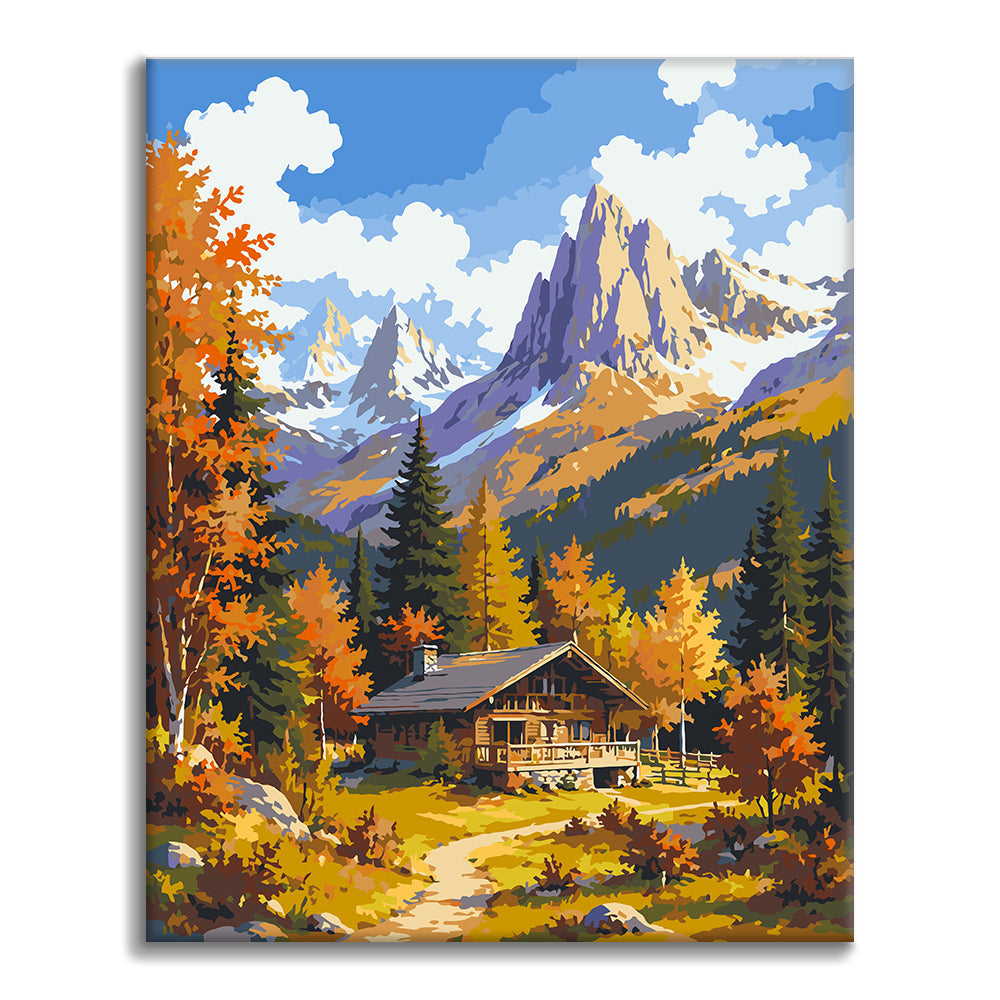 Chalet alpino en otoño – Pintura por números