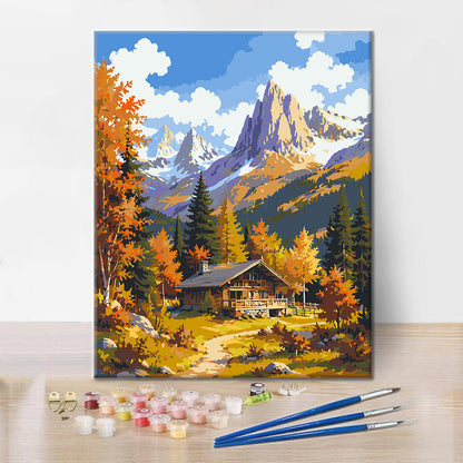 Chalet alpino en otoño – Pintura por números