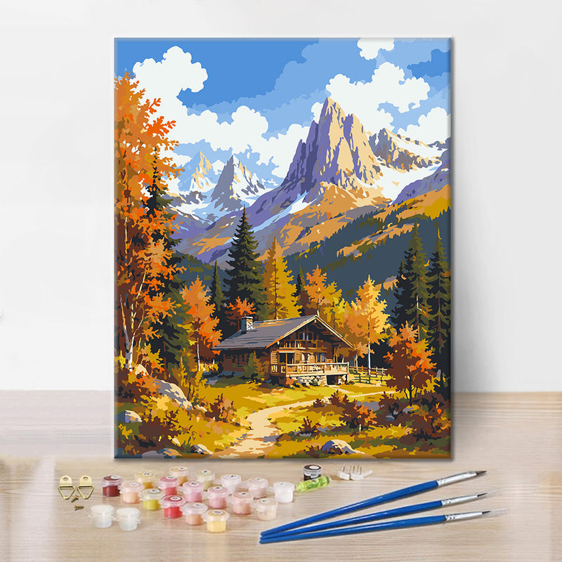 Chalet alpino en otoño – Pintura por números