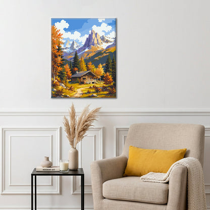 Chalet alpino en otoño – Pintura por números