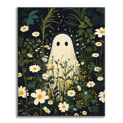 Fantasma entre margaritas iluminadas por la luna – Pintura por números