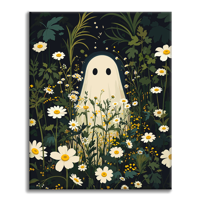 Fantasma entre margaritas iluminadas por la luna – Pintura por números