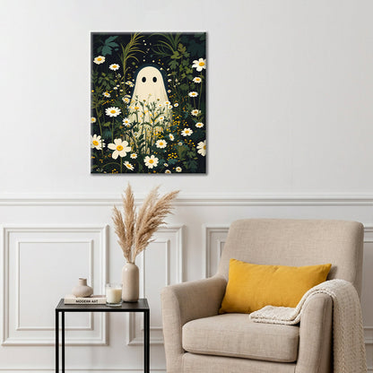 Fantasma entre margaritas iluminadas por la luna – Pintura por números