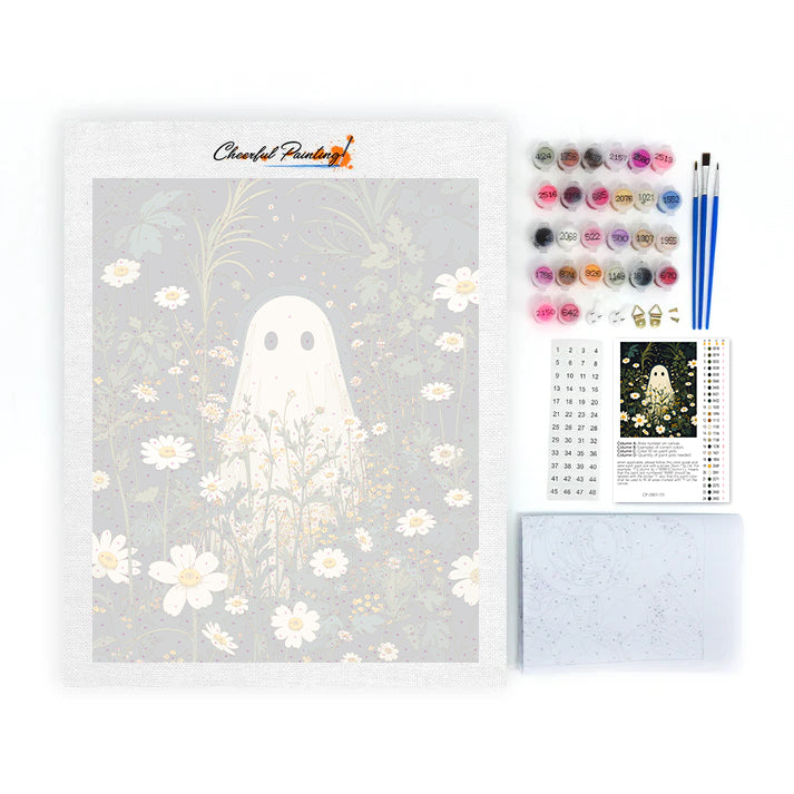 Fantasma entre margaritas iluminadas por la luna – Pintura por números