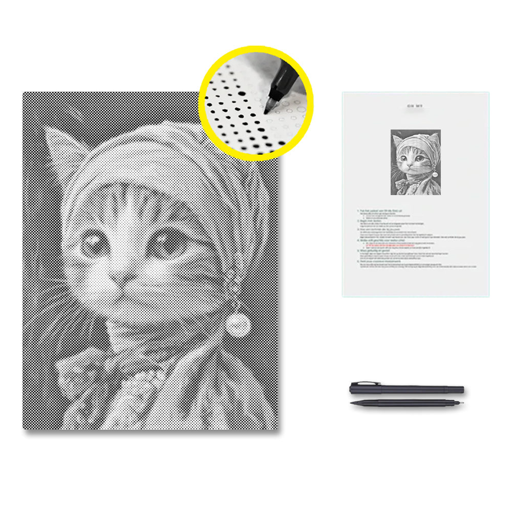 Gato con pendiente de perla – Pintura de puntos