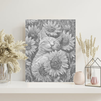 Gato con girasoles – Pintura de puntos