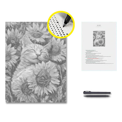 Gato con girasoles – Pintura de puntos