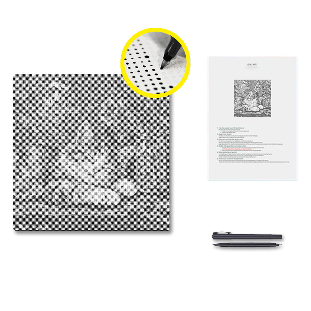 Gato calicó acogedor – Pintura de puntos