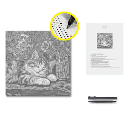 Gato calicó acogedor – Pintura de puntos