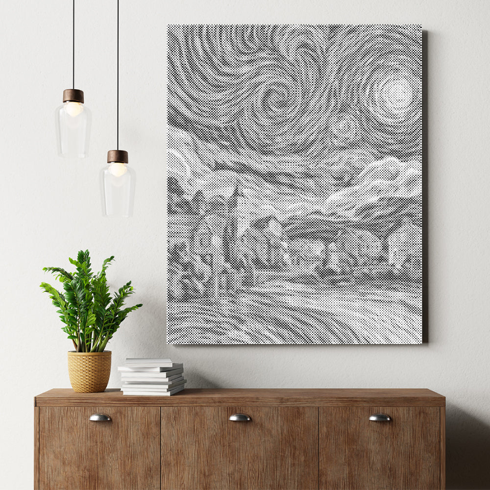Pueblo bajo la noche estrellada – Pintura de puntos