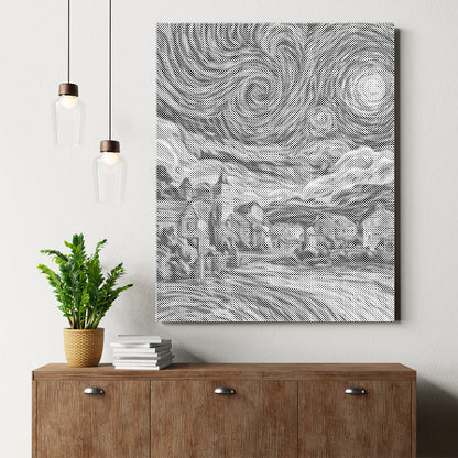 Pueblo bajo la noche estrellada – Pintura de puntos