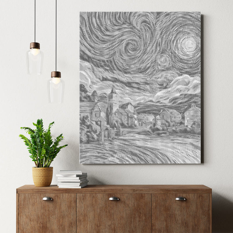 Pueblo bajo la noche estrellada – Pintura de puntos