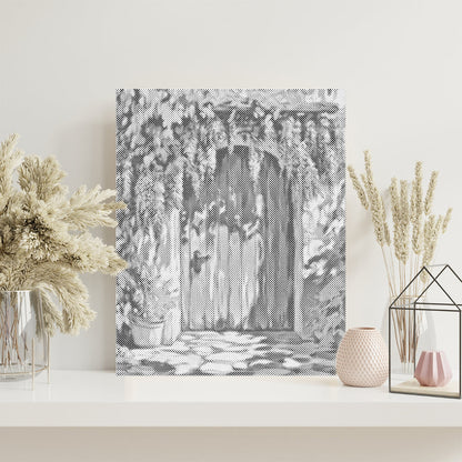 Puerta tras una cortina de glicinias – Pintura de puntos