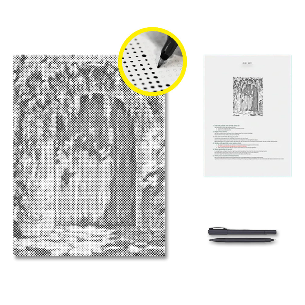 Puerta tras una cortina de glicinias – Pintura de puntos
