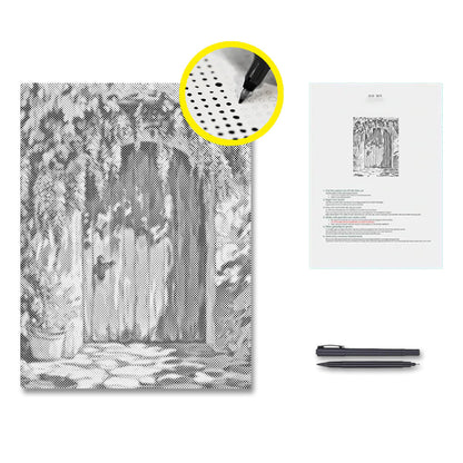 Puerta tras una cortina de glicinias – Pintura de puntos