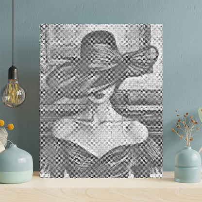 Mujer junto al piano de cola – Pintura de puntos