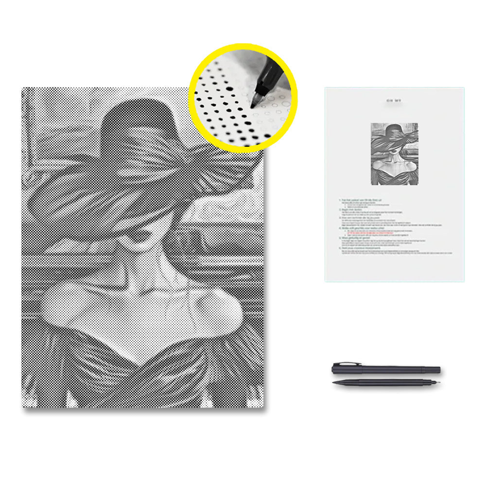 Mujer junto al piano de cola – Pintura de puntos