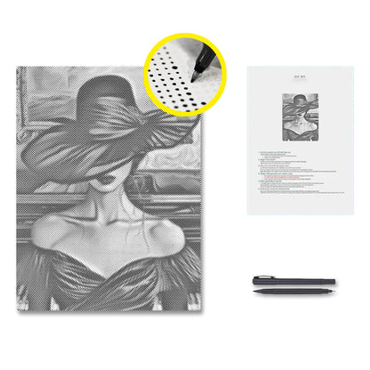 Mujer junto al piano de cola – Pintura de puntos