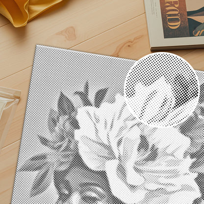 Mujer con flores en el cabello – Pintura de puntos