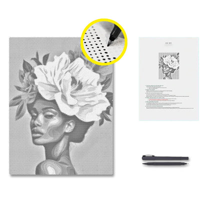 Mujer con flores en el cabello – Pintura de puntos