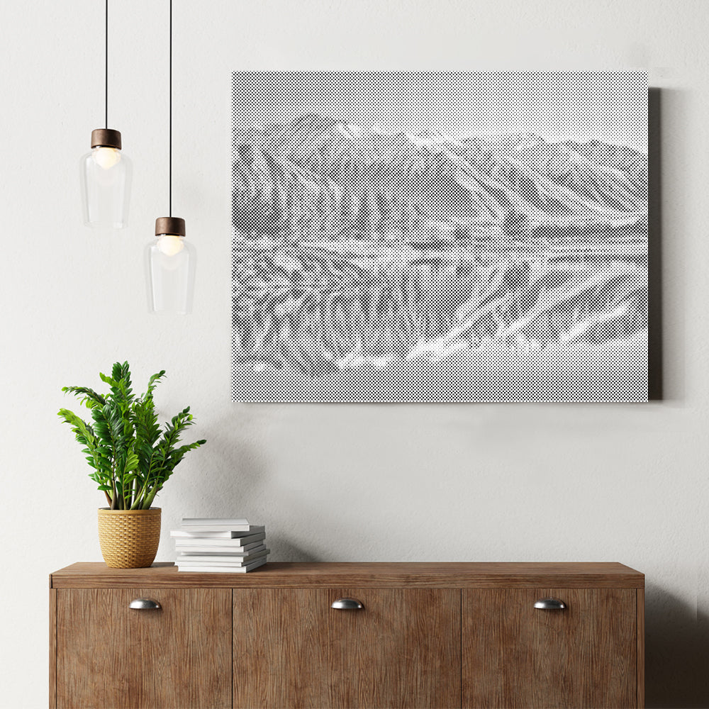 Lago de Nueva Zelanda con picos nevados - Pintura de puntos