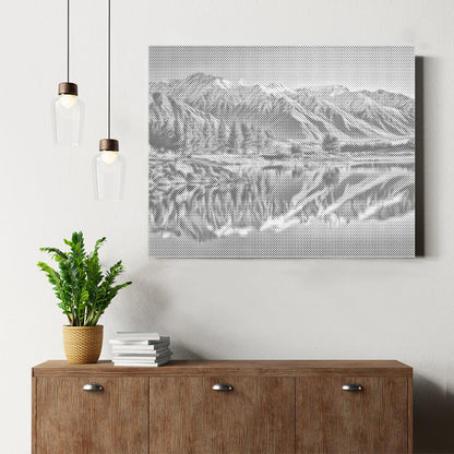 Lago de Nueva Zelanda con picos nevados - Pintura de puntos