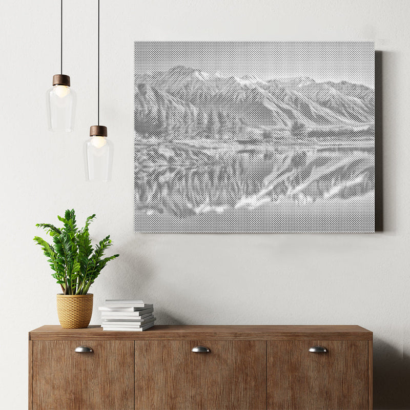 Lago de Nueva Zelanda con picos nevados - Pintura de puntos