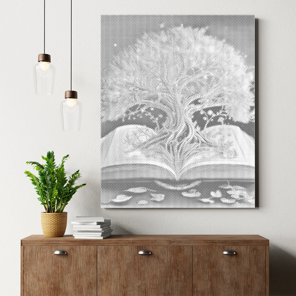 Árbol sagrado dentro del libro - Pintura de puntos