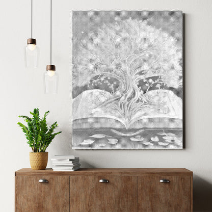 Árbol sagrado dentro del libro - Pintura de puntos