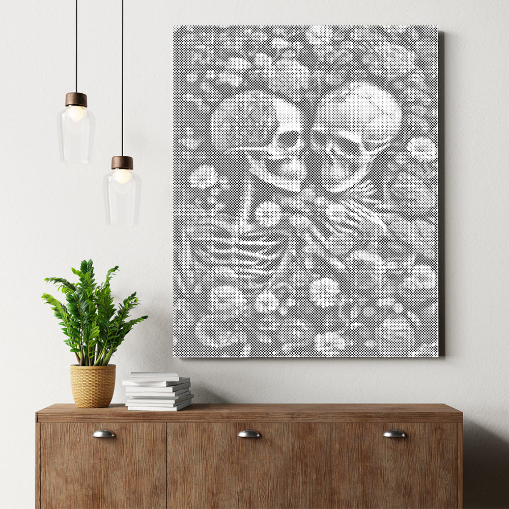 Esqueleto en un mar de flores - Pintura de puntos