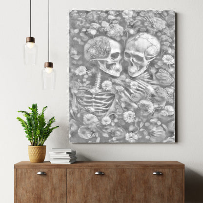 Esqueleto en un mar de flores - Pintura de puntos