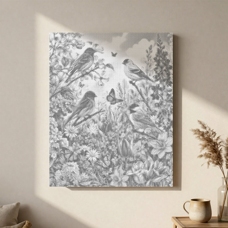 Jardín primaveral con pájaro cantor - Pintura de puntos