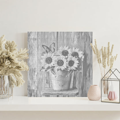 Girasoles sobre una silla de madera - Pintura de puntos