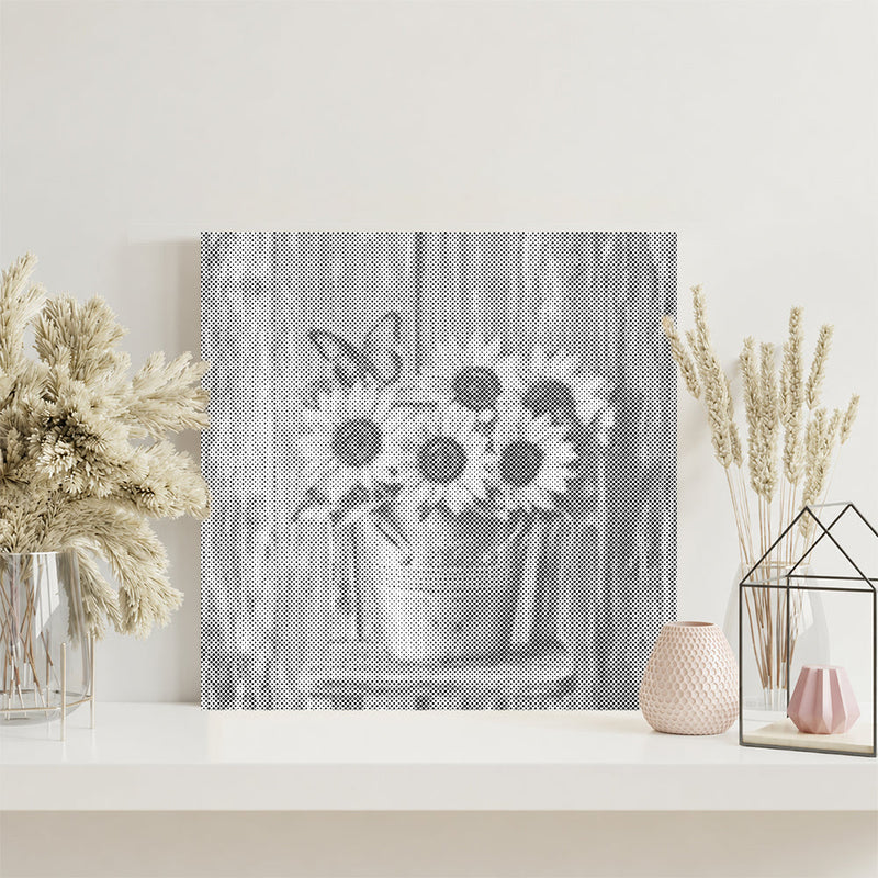 Girasoles sobre una silla de madera - Pintura de puntos