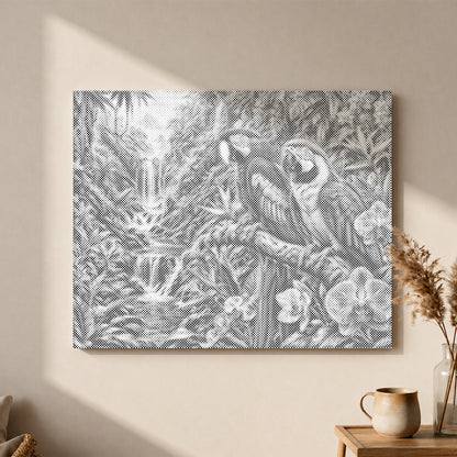 Loro tropical junto a una cascada - Pintura de puntos