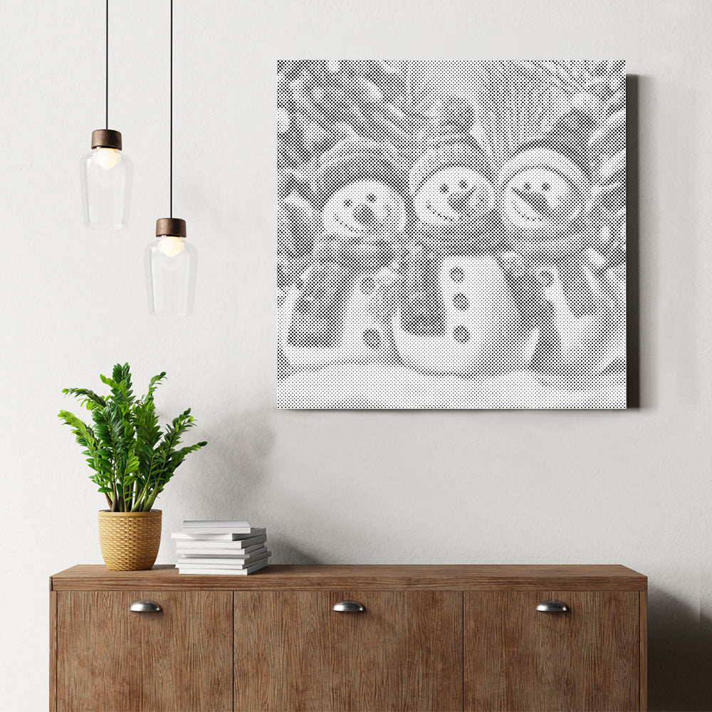 Tres muñecos de nieve - Pintura de puntos