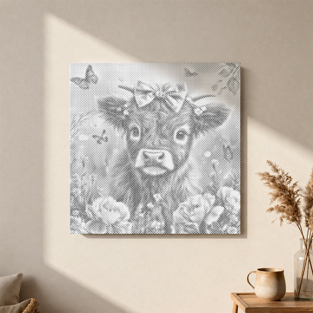 Adorable ternero Highland con flores - Pintura de puntos